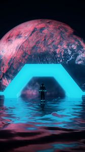 Preview wallpaper astronaut, planet, neon, water