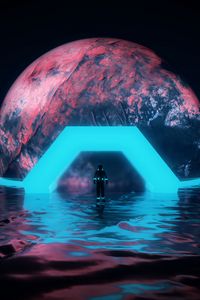 Preview wallpaper astronaut, planet, neon, water