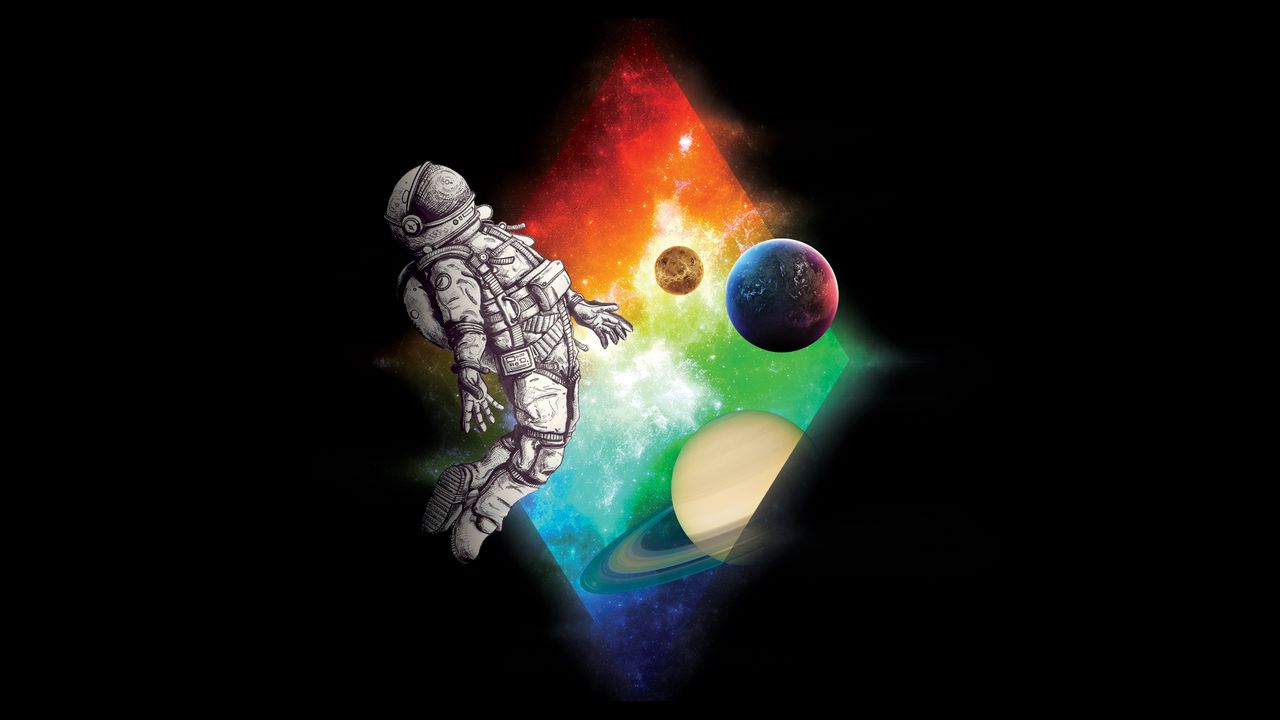 Wallpaper astronaut, planet, space, rhombus, art