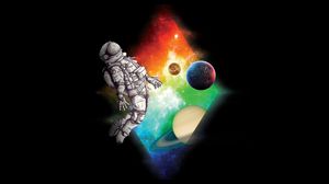 Preview wallpaper astronaut, planet, space, rhombus, art