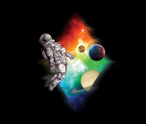 Preview wallpaper astronaut, planet, space, rhombus, art