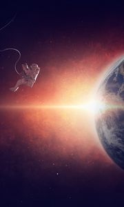 Preview wallpaper astronaut, planet, space suit, flight, photoshop