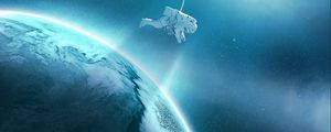 Preview wallpaper astronaut, planet, spacesuit, gravity, flying