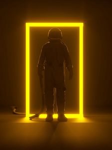 Preview wallpaper astronaut, portal, neon, frame, glow, dark