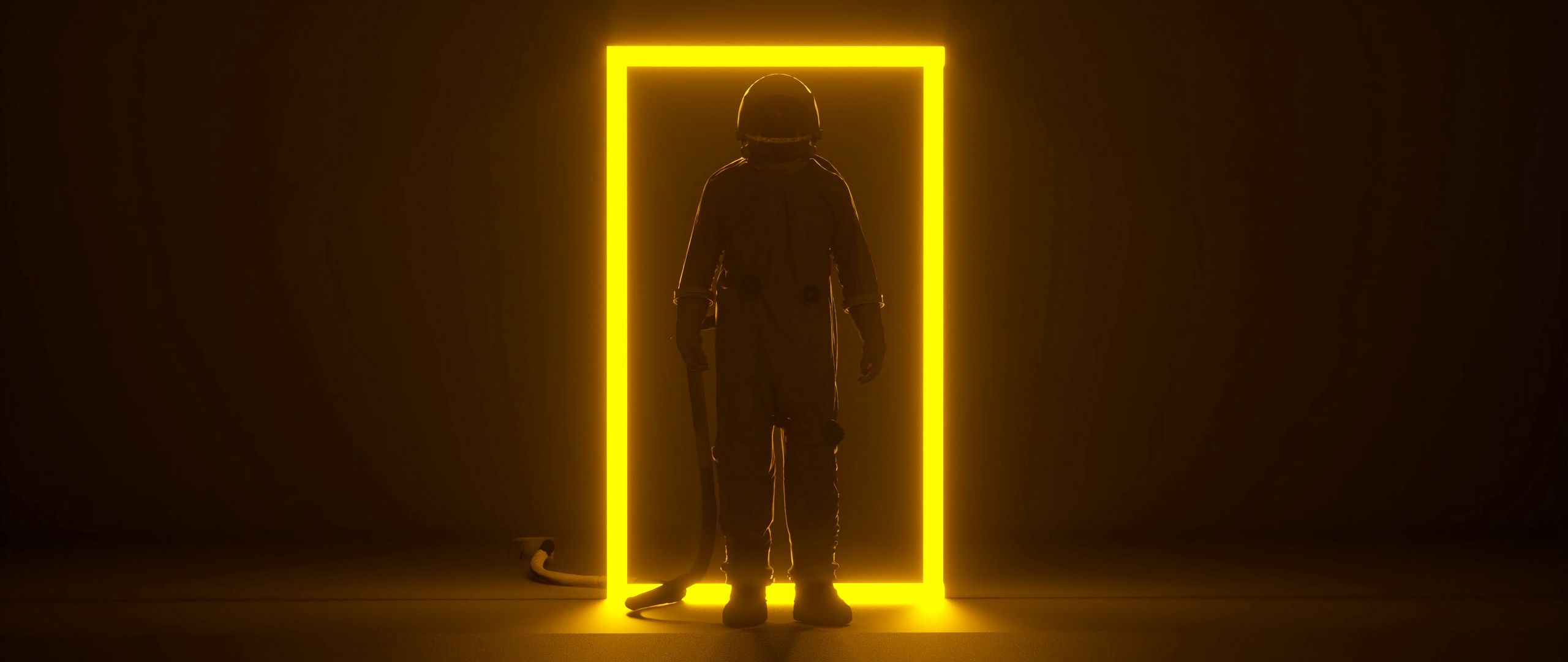 2560x1080 Wallpaper astronaut, portal, neon, frame, glow, dark