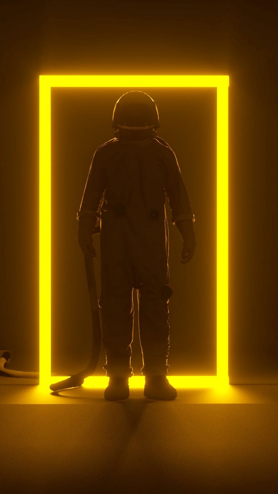 938x1668 Wallpaper astronaut, portal, neon, frame, glow, dark