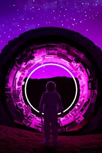 Preview wallpaper astronaut, ring, neon, glow, dark