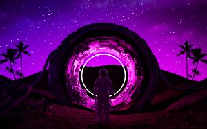 Preview wallpaper astronaut, ring, neon, glow, dark