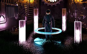 Preview wallpaper astronaut, ring, pillars, glow, portal