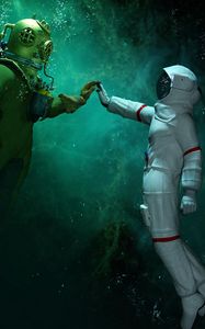 Preview wallpaper astronaut, scuba diver, underwater