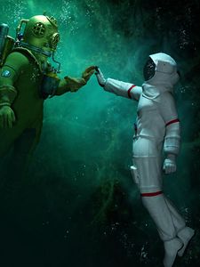 Preview wallpaper astronaut, scuba diver, underwater