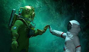 Preview wallpaper astronaut, scuba diver, underwater