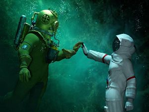 Preview wallpaper astronaut, scuba diver, underwater