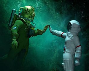 Preview wallpaper astronaut, scuba diver, underwater