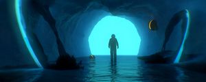 Preview wallpaper astronaut, silhouette, cave, light, art