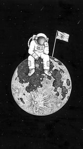 Preview wallpaper astronaut, space, art, planet, drawing, bw