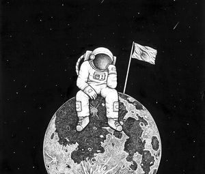 Preview wallpaper astronaut, space, art, planet, drawing, bw
