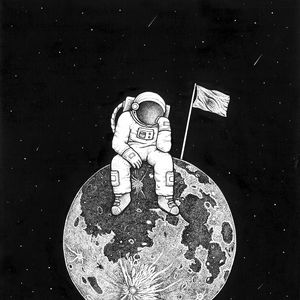 Preview wallpaper astronaut, space, art, planet, drawing, bw