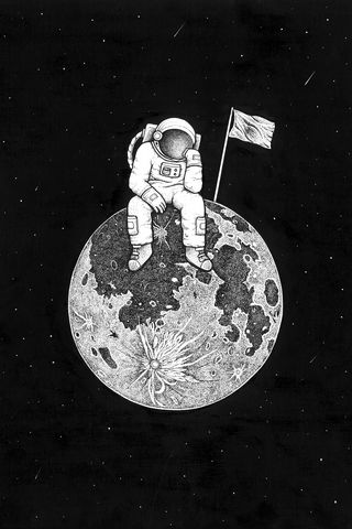 Download wallpaper 320x480 astronaut, space, art, planet, drawing, bw  samsung galaxy ace gt-s5830, sony xperia e, miro, htc wildfire s, c, lg  optimus hd background