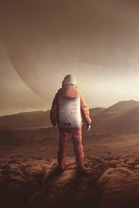 Preview wallpaper astronaut, space, landscape, relief, planet