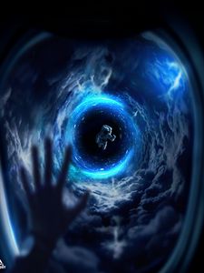 Preview wallpaper astronaut, space, outer space, porthole, hand