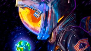 Preview wallpaper astronaut, spacesuit, earth, planet, art