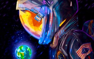 Preview wallpaper astronaut, spacesuit, earth, planet, art