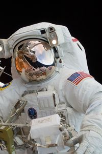 Preview wallpaper astronaut, spacesuit, helmet, mirror, reflection, space