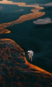 Preview wallpaper astronaut, spacesuit, lava, art