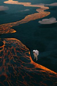 Preview wallpaper astronaut, spacesuit, lava, art