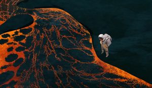 Preview wallpaper astronaut, spacesuit, lava, art