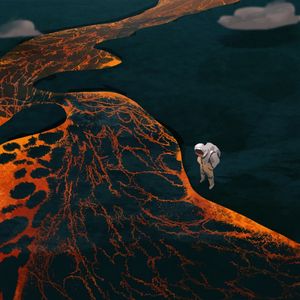 Preview wallpaper astronaut, spacesuit, lava, art