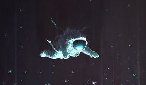 Preview wallpaper astronaut, spacesuit, light, dragonfly, insects, art