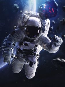 Preview wallpaper astronaut, spacesuit, meteorites