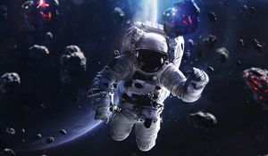 Preview wallpaper astronaut, spacesuit, meteorites