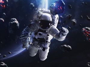 Preview wallpaper astronaut, spacesuit, meteorites