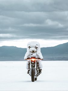 Preview wallpaper astronaut, spacesuit, motorcycle