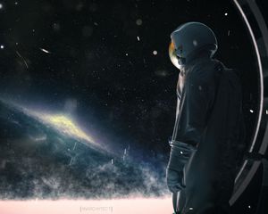 Preview wallpaper astronaut, spacesuit, porthole