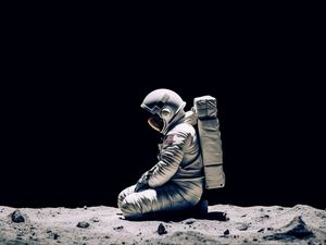 Preview wallpaper astronaut, spacesuit, pose, sand