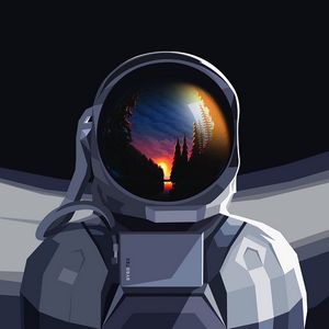 Preview wallpaper astronaut, spacesuit, reflection, sunset, art