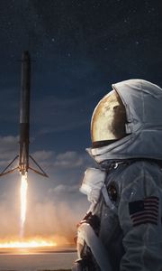 Preview wallpaper astronaut, spacesuit, rocket, launch