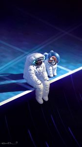 Preview wallpaper astronaut, spacesuit, sadness, dog, art