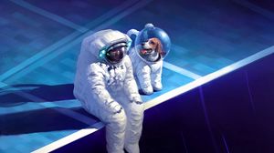 Preview wallpaper astronaut, spacesuit, sadness, dog, art