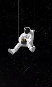 Preview wallpaper astronaut, swing, bouquet, space, art