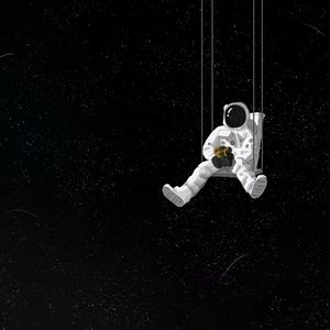 Preview wallpaper astronaut, swing, bouquet, space, art