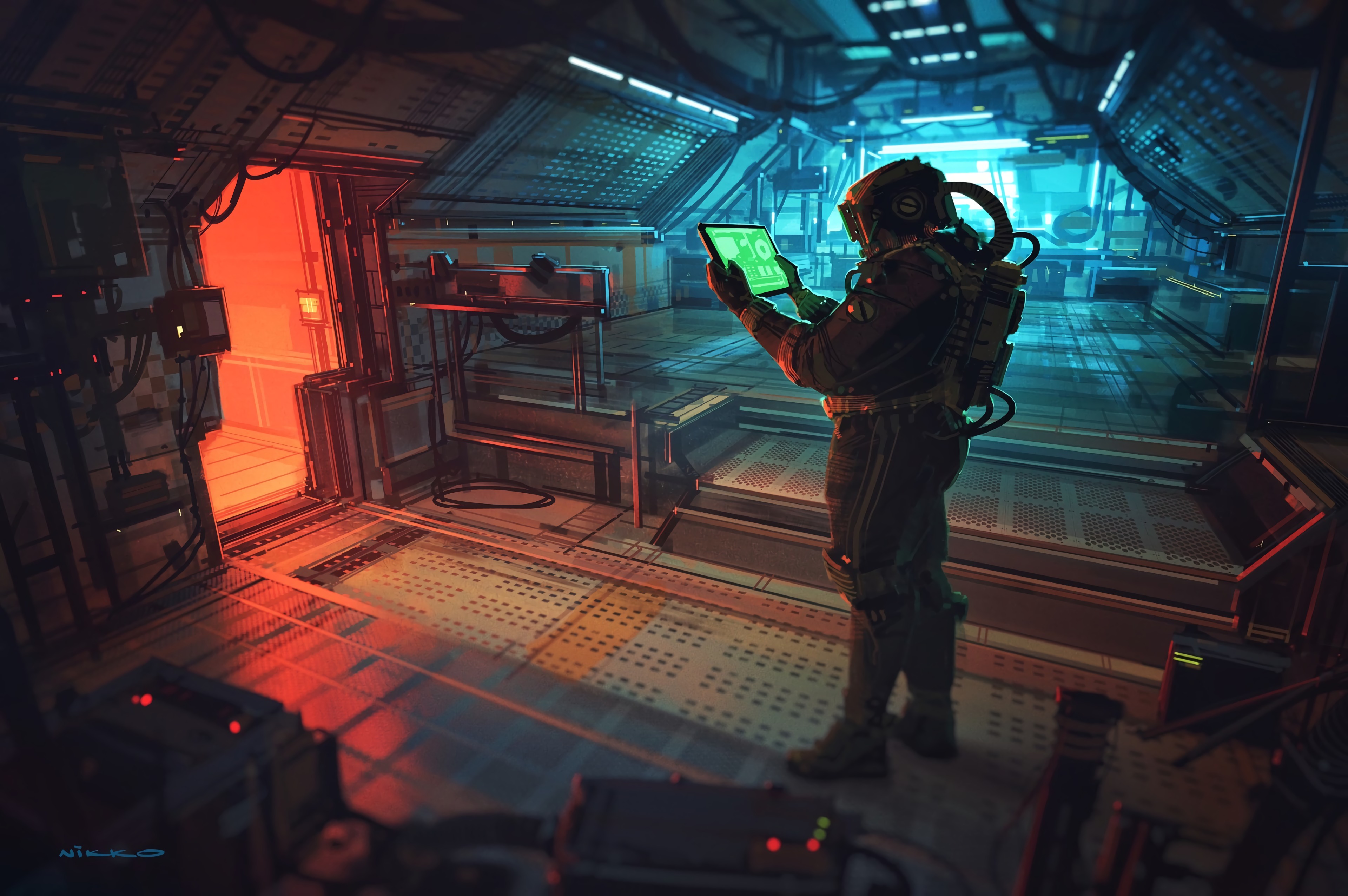 3840x2552 Wallpaper astronaut, tablet, space station, sci-fi, art