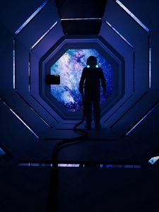 Preview wallpaper astronaut, tunnel, dark, space, spaceship