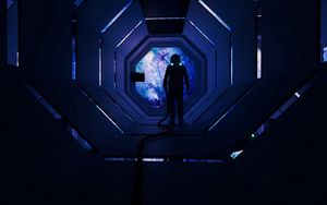 Preview wallpaper astronaut, tunnel, dark, space, spaceship