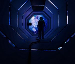 Preview wallpaper astronaut, tunnel, dark, space, spaceship