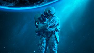 Preview wallpaper astronauts, hugs, love, space